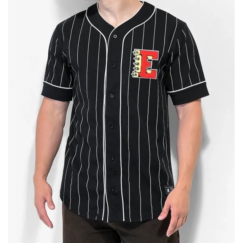 Empyre Chuck Wind Up Black Baseball Logo Jersey Pinstripe Streetwear Mens Medium